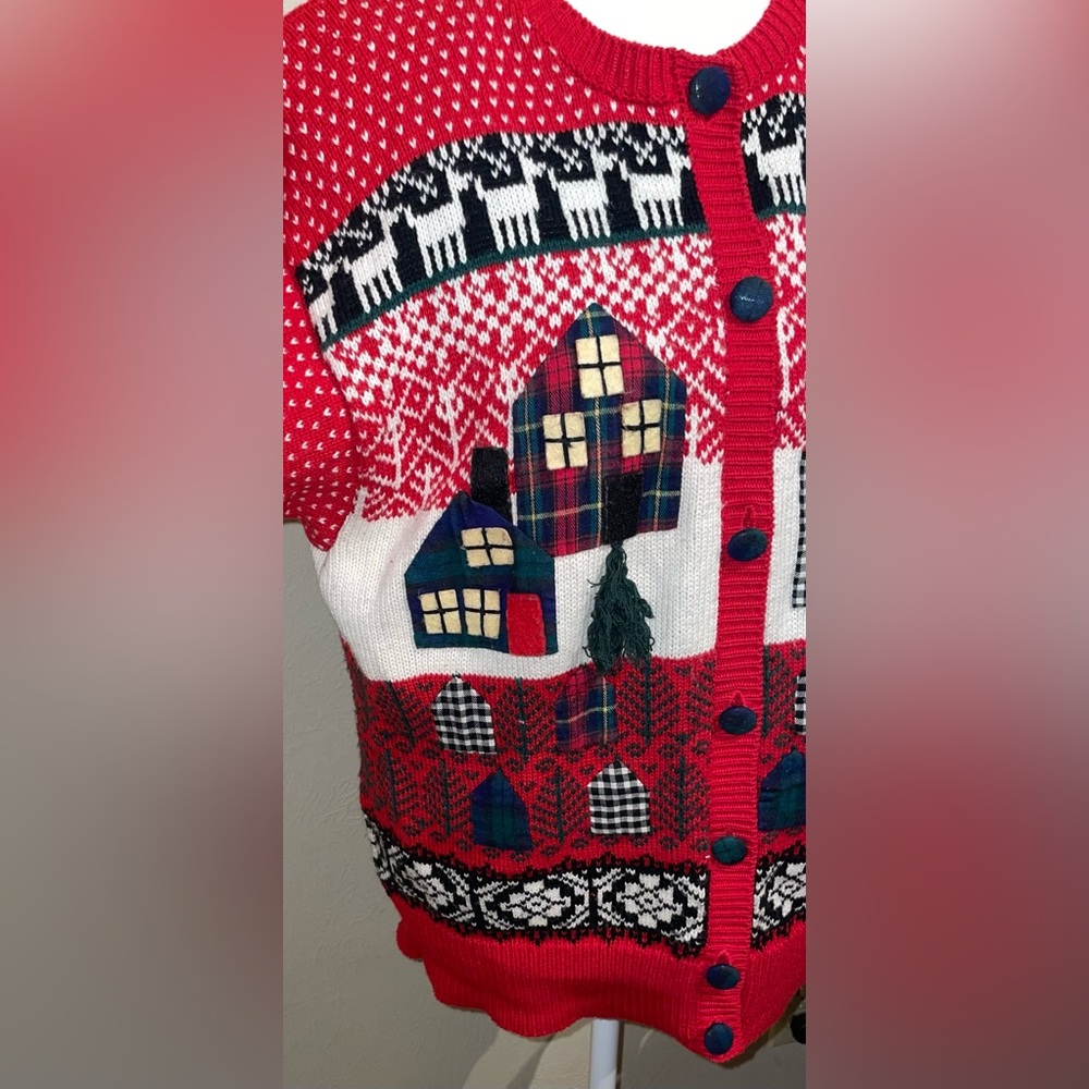 Susan Bristol Vintage 1991 Women’s Size M Cabin Christmas Sweater Cardigan Isle - Picture 3 of 12